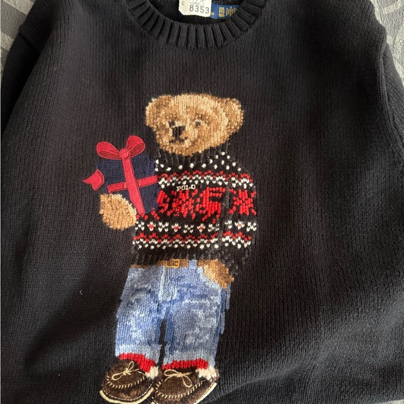 Polo by Ralph Lauren Black Bear Graphic Crewneck Sweater with Red Accent